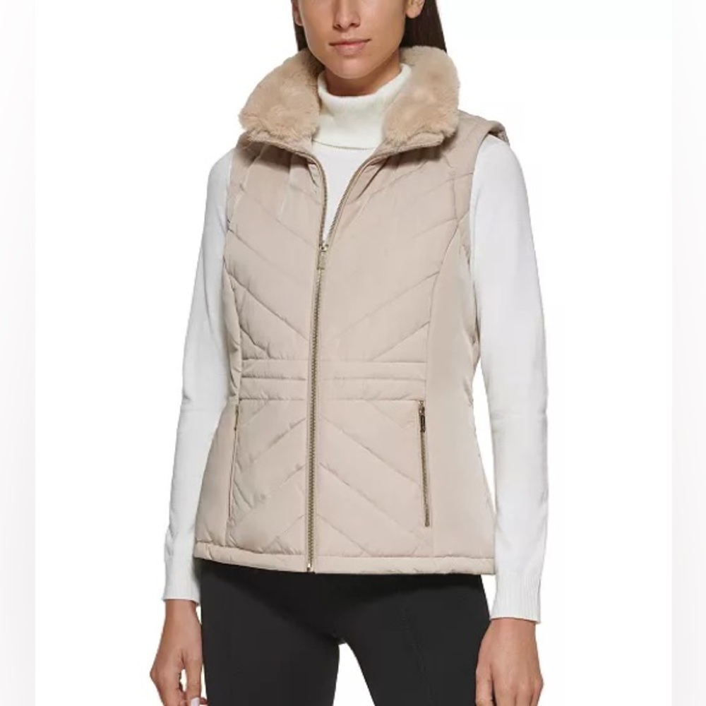 Calvin Klein Faux Fur Collar Puffer Vest - Size S